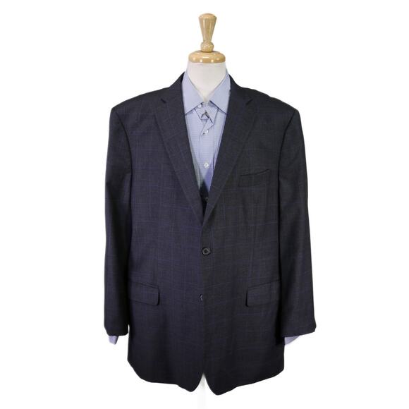 Brooks Brothers Gray Blue Windowpane Wool 2-Btn Sportcoat Blazer 48R - Picture 1 of 9